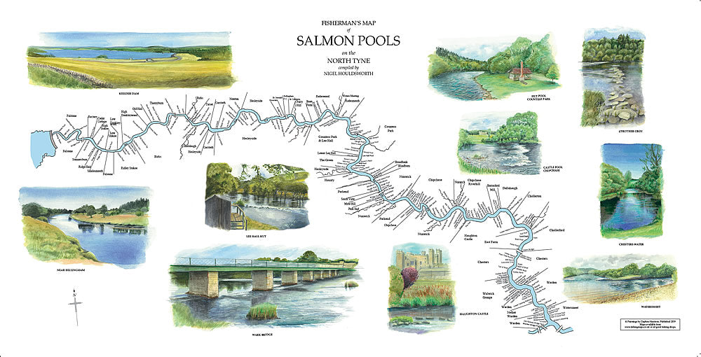 Salmon Fishing Map of the North Tyne, North East England